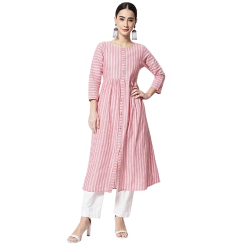 Image of Women's Mix Cotton Regular Fit Solid A Line Chambray Long Kurta with Elegant Design | Super Soft Comfortable Tendy Outfit with Fashion Pattern