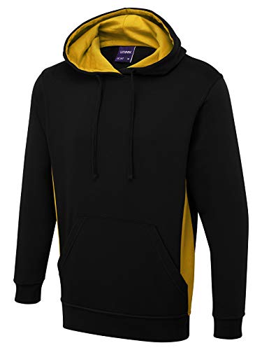 Uneek Clothing Two Tone Hooded Sweatshirt - Black/Yellow - XL