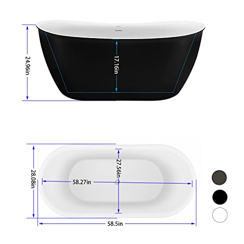 Image of 59 inch Lucite Acrylic Freestanding Bathtub, Double Slipper Shape Contemporary Soaking Tub with Toe-tap Chrome Center Drain, Slotted Overflow, cUPC Certified,Matte Black