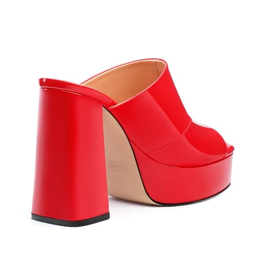 Image of Women Square Open Toe Platform Chunky Heel Slide Sandals | Slip On High Heel Dress Sandals, Elegant Formal Footwear For Wedding Club Evening Party Events
