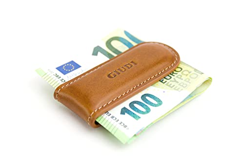 GIUDI ® Geldklammer mit Magnet Leder Klein Echtleder Rindsleder (Cognac) Cover