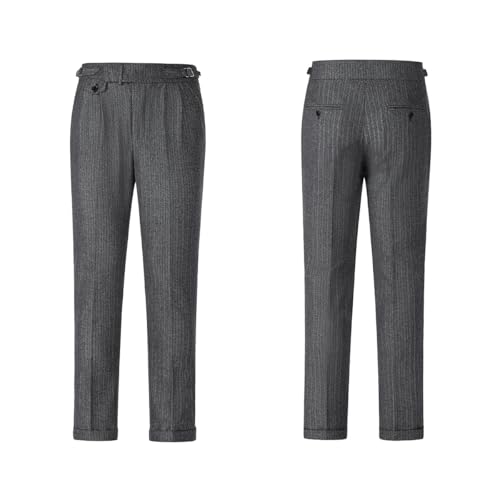 Men's Pants Herringbone Tweed Regular Fit Dress Trousers Casual Bussiness Wedding Prom3