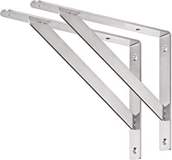 Ikram Traders Shelf Bracket, Max Load 400 lb Heavy Duty Stainless Steel Right Angle Bracket, Wall Mounted Support L Brackets for Table Bench, Pack of 2… (2Pack 16inch Triangle Bracket)