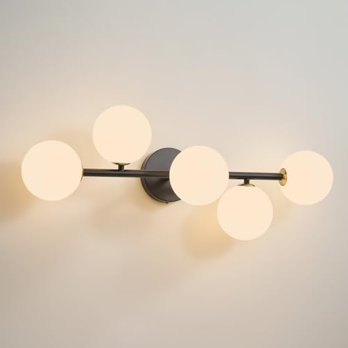 Bathroom Vanity Mirror Light Fixtures: 5 Lights Bath Wall Sconce Lighting - Brass Black Vanity...