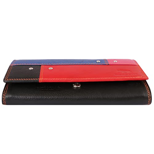 Portefeuille femme en cuir véritable souple grand format à volets multicolore élégant