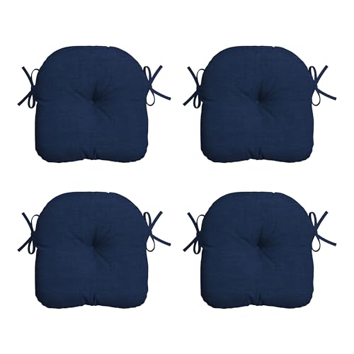 Image of Arden Outdoor Tufted Bistro Seat Cushion, Set of 4, 14.5 in x 15 in, Rain-Proof, Fade Resistant Sapphire Blue Leala
