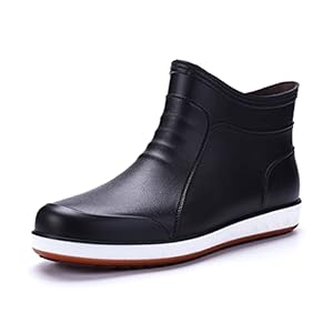 QIANGG Mens korte rubberen regenlaarzen, mode outdoor waterdichte enkel vissen laarzen, zwart/blauw/bruin, zwart (US) 9.5 (UK) 8.5 (EU) 44 (JP) 27