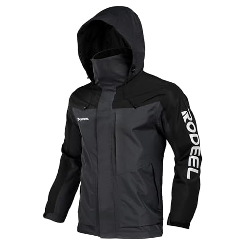Rodeel Men’s Waterproof & Windproof Jacket, Mens Shell Jacket Windbreaker with Foldaway Hood, Coat for Outdoor Camping Hiking Hunting Fishing