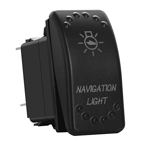 Image of Green Backlit Rocker Switch 5 Pin ON-Off Laser Etched Button Switch with Wires for Car Marine Boat UTV 20A /12V 10A /24V (Navigation Light)
