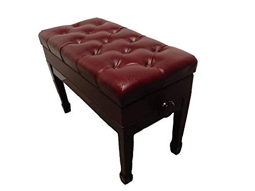 Genuine Leather Adjustable Duet Size Artist Piano Bench Stool in Mahogany with Music Storage