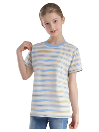 TiaoBug Kids Boys Girls Cotton Short Sleeve Striped T-Shirts Summer Casual Tee Crew Neck Shirt School Tops Blouse