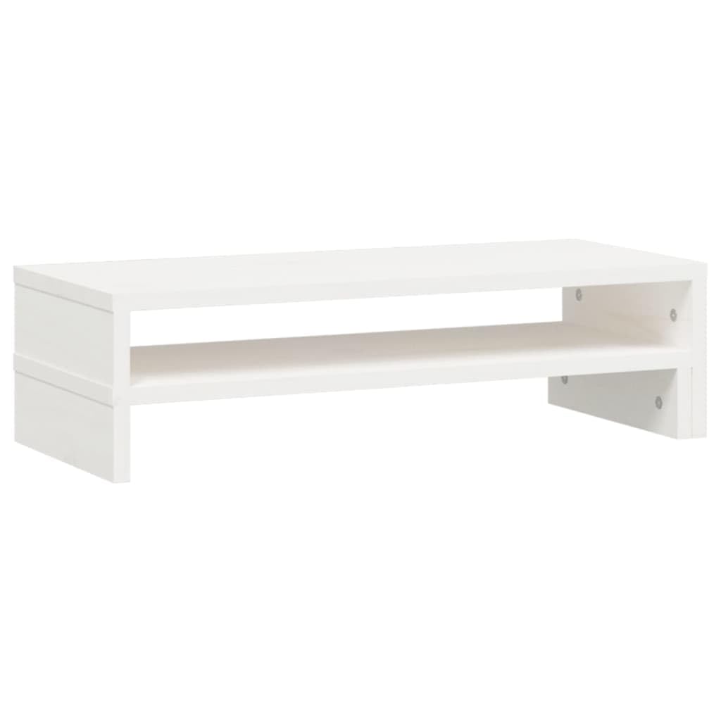 Supporto per monitor bianco in legno di pino massiccio, regolabile in altezza, 52-101 x 22 x 14 cm, supporto da scrivania con ripiano per tastiera per casa, gaming, workstation e ufficio