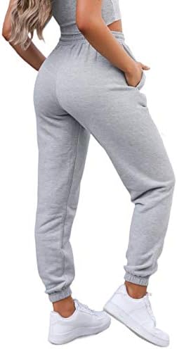 Waitfairy Womens High Waisted Sweatpants Drawstring Jogger Pants Loungewear Bottom Light Grey S