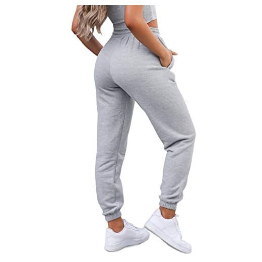 Waitfairy Womens High Waisted Sweatpants Drawstring Jogger Pants Loungewear Bottom Light Grey M