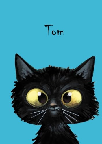 Tom: Personalisiertes Notizbuch, DIN A5, 80 blanko Seiten mit kleiner Katze auf jeder rechten unteren Seite. Durch Vornamen auf dem Cover, eine schöne ... Coverfinish. Über 2500 Namen bereits verf