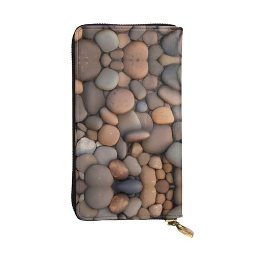 Pochette longue galets sur la plage au design minéral et zips renforcés