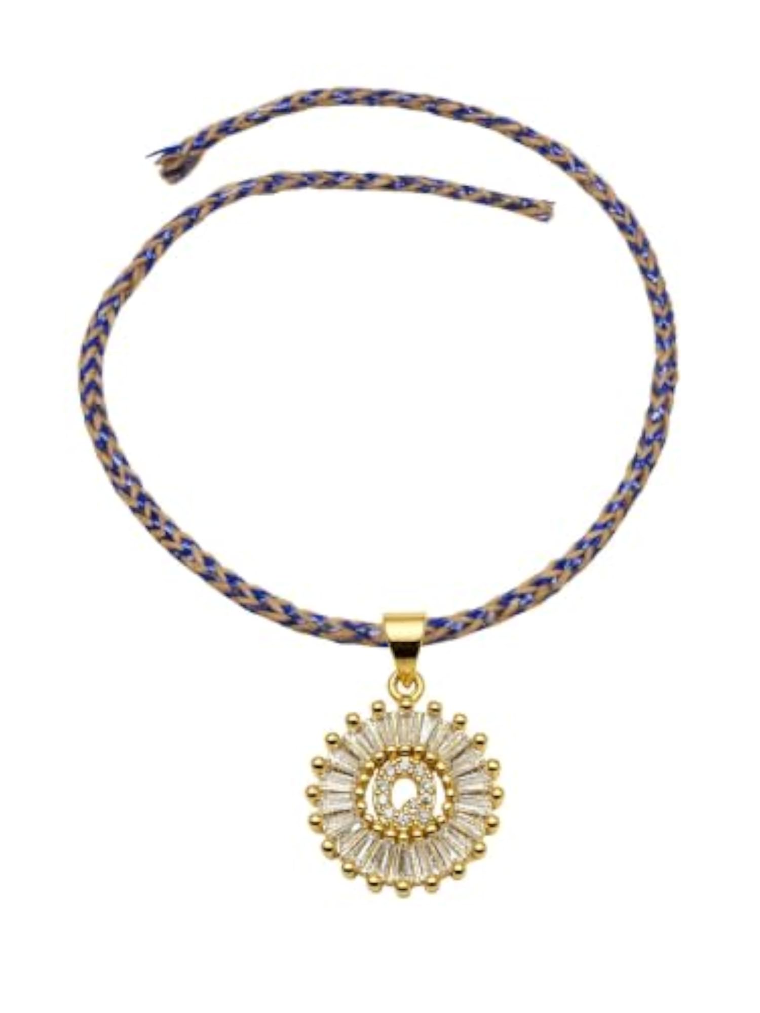Q Letter Gold-Plated Blue Braided Diamond Charm Rakhi