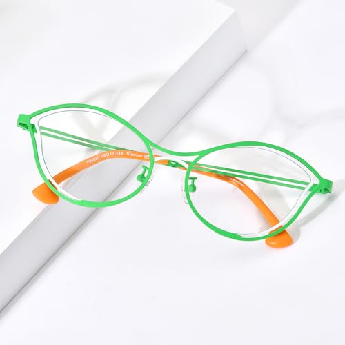Image of FONEX Colorful Pure Titanium Glasses Frame Women Retro Round Eyeglasses