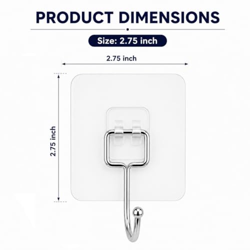 Image of KONVIO NEER Big Transparent Wall Hooks for Hanging - 10 Pack Self Adhesive Heavy Duty Stainless Steel Wall Hooks Without Drilling for Towels, Keys, Kitchen, Bathroom, Home & Office