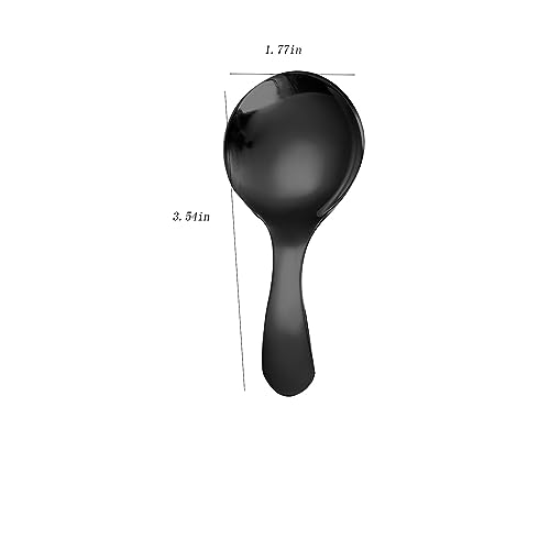6 Pcs Stainless Steel Short Handle Thickened Small Round Spoons For Honey Candy Coffee Tea Salt Jam and Mustard - Ice Cream Dessert Spoon (C Black)