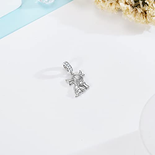 Sterling Silver Highland Cow Birthstone Charm for Bracelet - Cow Lover Gift for Women3