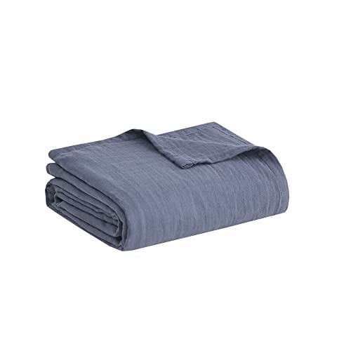 Image of Madison Park Gauze Cotton King Blanket Lightweight for Summer, Blue | Ultra Soft, Breathable Fabric for Sofa, Couch, Farmhouse, OEKO-TEX Certified, Cozy & Lofty for Bed Cover
