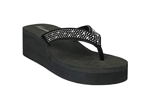 Image of REDVOLUTION New Women's Rhinestone Sandals Platform T-Strap Jewel Sandals High Wedge Flip Flops