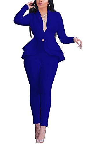 Conjunto de 2 piezas casual Aro Lora con volantes lisos para mujer color azul talla M