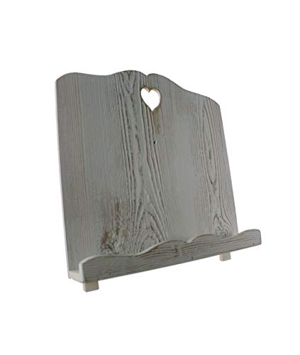 CAL FUSTER - Atril de Madera Maciza Envejecida Color Blanco Forma corazón. Medidas: 30x32x18 cm.