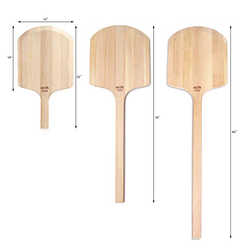 Image of New Star Foodservice 50233 Restaurant-Grade Wooden Pizza Peel, 14 inch L x 12 inch W Plate, with 22 inch L Wooden Handle, 36 inch Overall Length