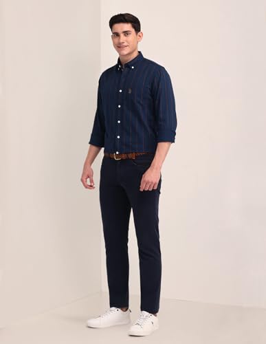 Image of U.S. Polo ASSN. Striped Slim Fit Formal Shirts for Men - 100% Cotton, Full Sleeve Mens Casual Shirts