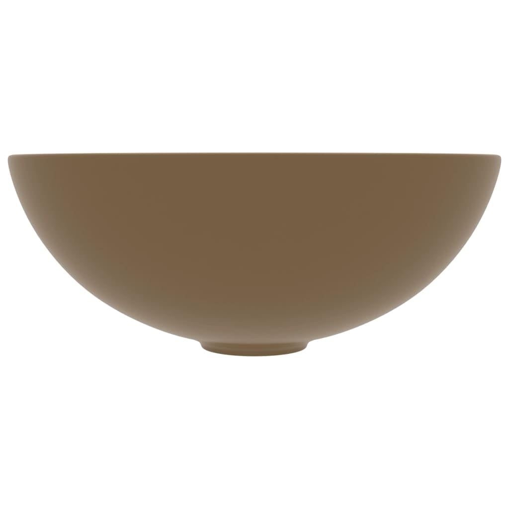 vidaXL Lavabo de Cuarto de Baño Redondo Lujo Tocador Montado Encima Aseo Indoro Cocina Garaje Fácil de Limpiar Moderno Cerámica Crema Mate