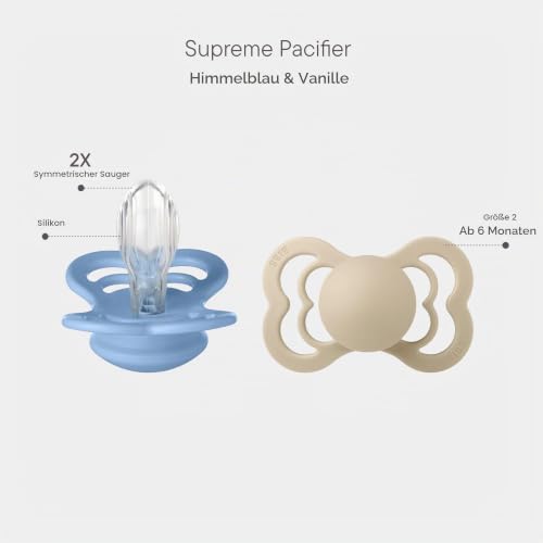 BIBS Supreme Schnuller, 6-18 Monate, 2er-Pack, Vanilla/Sky Blue – Ansicht 2