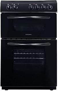 Statesman EDC50B Fan Assisted Double Oven Electric Cooker, 4 Zone Ceramic Hob, Integrated Grill, 50cm Wide, Double Glazed Door, 1 Deep Tray with Wired Chrome Grid, Black