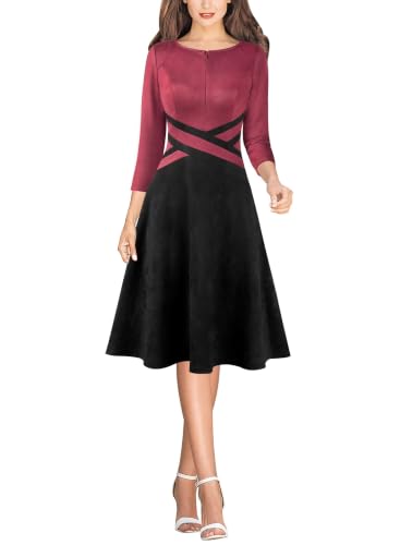 Image of VFSHOW Womens Front Zipper Work Business Casual Office Church A Line Dress