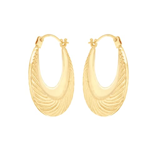 Boucles d'oreilles créoles en or jaune 9 ct pour femmes avec motif élégant