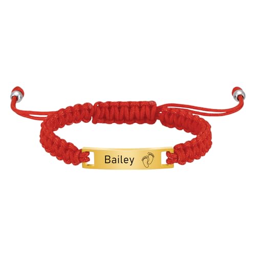 scenicamp Personalized Baby Bar Bracelet, Red Bracelet for baby Adjustable Amulet Bracelet for Children Toddler from Mom, Engraved Kid Name for Daughter Son, New Born Birthday Gift
