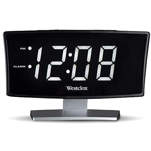 Westclox 1.8 Basic Curved LED Display Digital Alarm Clock (White) for Bedside Table Or Large Desk, Small Electric Clocks with Low Light, Modern Bedroom Nightstand Decor, 7w 4h 2.2D