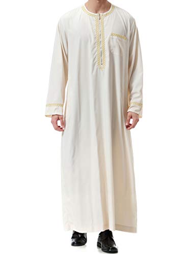 Qianliniuinc Muslimische Kleider Herren Islamische Maxikleid -Kaftan Abaya Männer Muslim Kleidung Langarm Lang Jalabiya (Beige,L) Cover