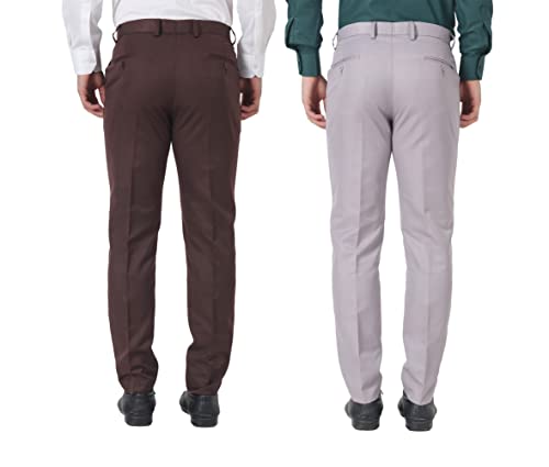 Image of MALENO Men Formal Trouser Regular Fit Solid | Soft and Breathable Pant Combo (Pack of 2)