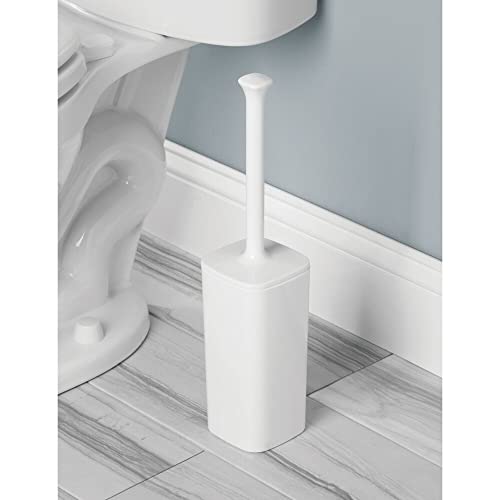 Mdesign Modern Square Plastic Toilet Bowl Brush And Holder For Bathroom Storage And Organization, Compact Free-Standing Design, Covered Brush - Sturdy, Deep Cleaning - White #TOP1