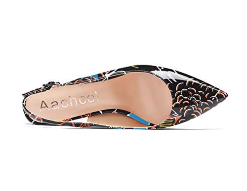 Aachcol Women Pointed Toe Pumps Chunky Block Mid Heel Ankle Strap Slingback Dress Shoes 3.5 Inch4