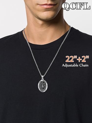 Religious Saint Medal Pendant Necklace-925 Sterling Silver Necklace with 22+2" Rolo Chain,Christmas Father's Day Anniversary Baptism Birthday Gift for Men Husband Father Grandpa Boyfriend Him3
