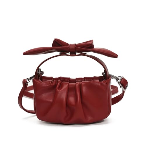 Bow Purse Ruched Crossbody Shoulder Bag Top Handle Bow Handbag Mini Cute Clutch Bag Zipper Trendy Gift Women