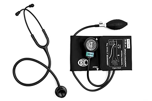 Kit Esfigmomanômetro + Estetoscópio Duplo Bic Com Estojo (Preto Total)