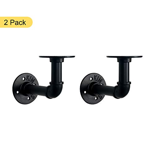 HouseAid Steel Pipe Shelf Bracket (2 Pack), Industrial Pipe Bracket for Wood Floating Shelf, Heavy Duty Iron Rustic Pipe Decor, Vintage Style, Matte Black (Shelf Not Included)
