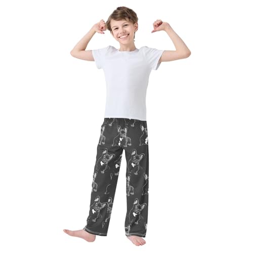 Boys' Pants Black French Bulldog Hand Drawn Long Bottoms Jogger Pants Elastic Waist Trousers with Pockets S-XL2
