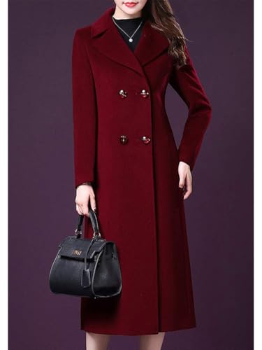 ebossy Women's Elegant Business Wool Coat Double Breasted Winter Long Coat3