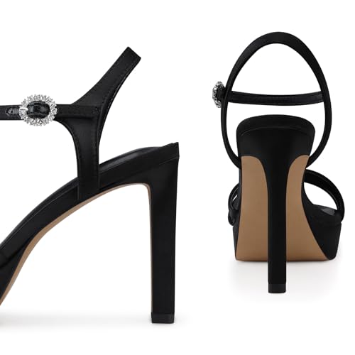 Women Strappy High Heels: 4.3 Inch Wedding Bride Shoes Prom Party Sexy Heel, Comfortable Platform Heeled Sandals, Satin Black White Blue Hot Pink3