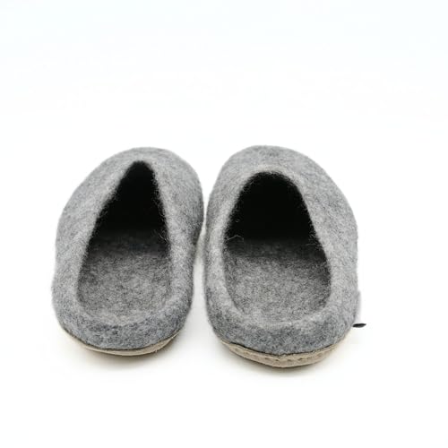 Natural Gray Wool Indoor Slippers, Genuine Suede Leather Sole Slip Ons, Soft And Breathable Slides4